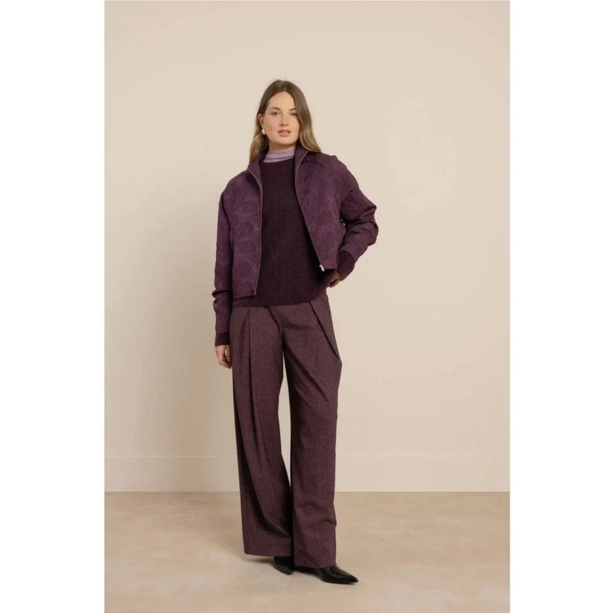 Aubergine flower bomber jacket Mels - Capuchon Fashion