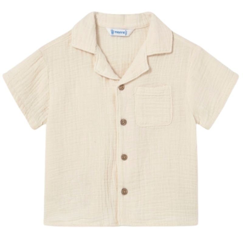 Beige buttondown korte mouw shirt 1113 - Capuchon Fashion