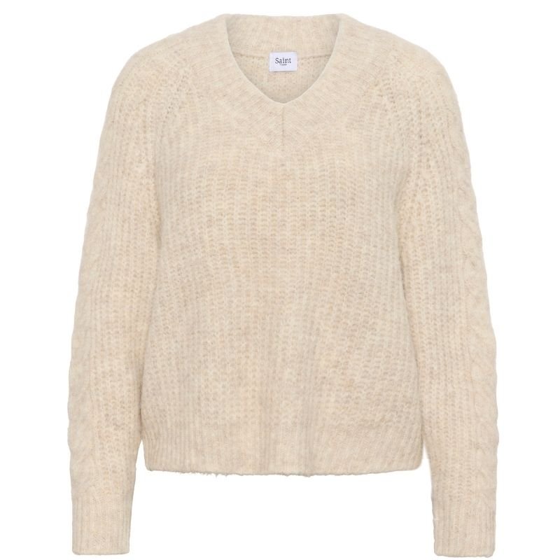 Beige fijngebreide pullover Manda - Capuchon Fashion