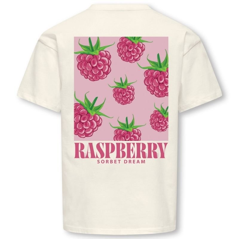 Beige met framboos loose fit t-shirt Carina Life - Capuchon Fashion