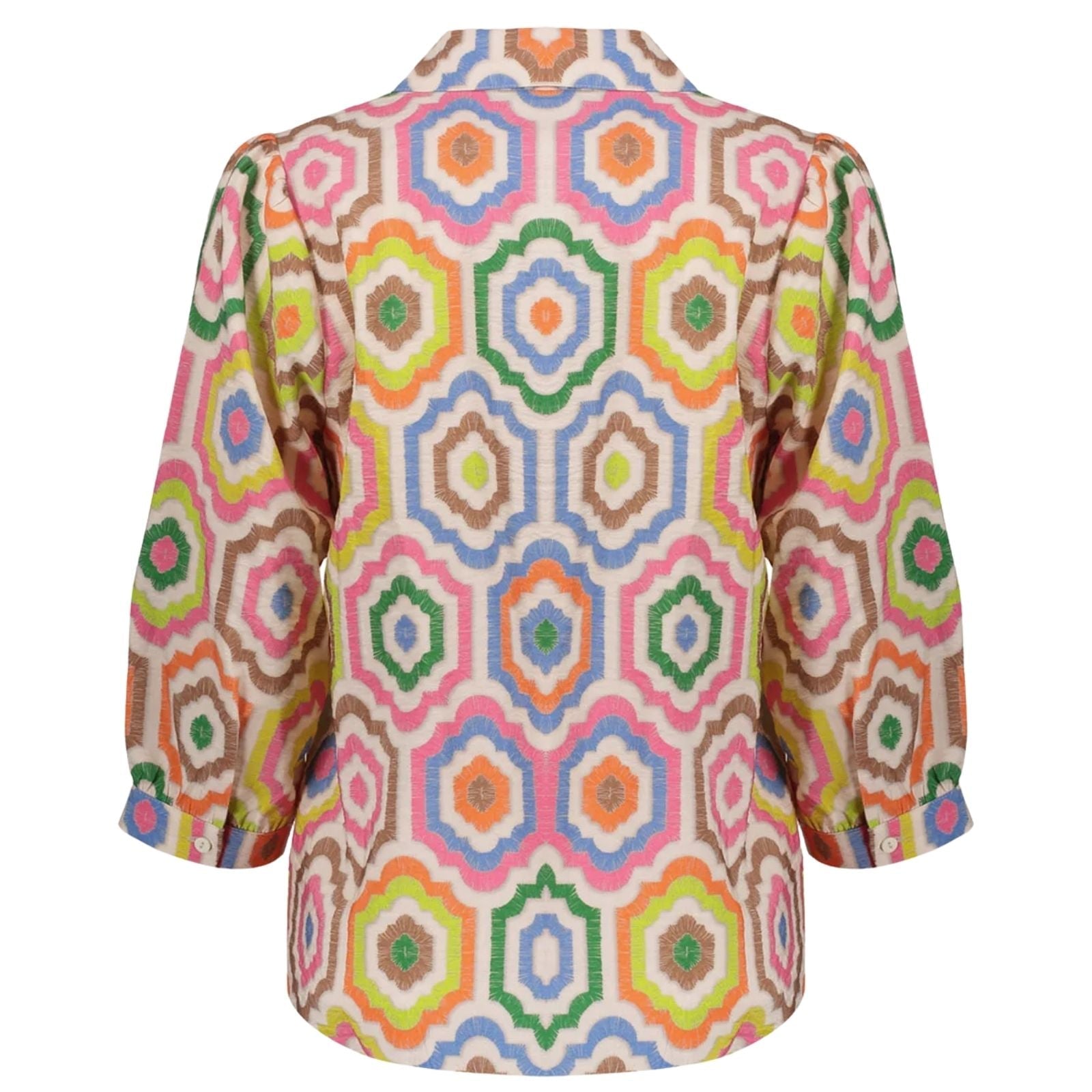 Beige met multicolor geprinte blouse 63280 - Capuchon Fashion