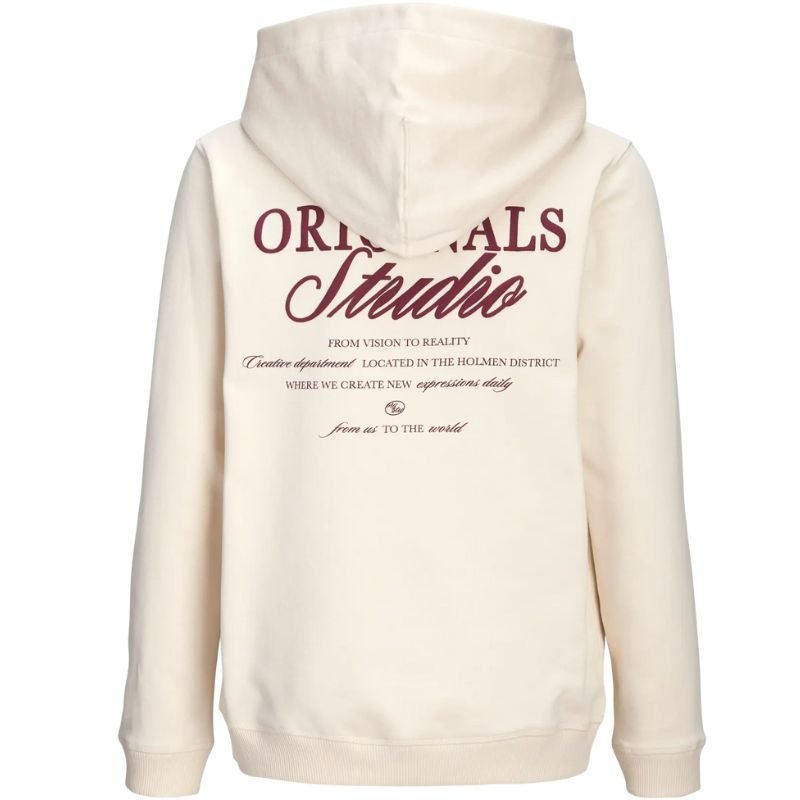 Beige met rode relaxed fit hoodie Norrebro - Capuchon Fashion