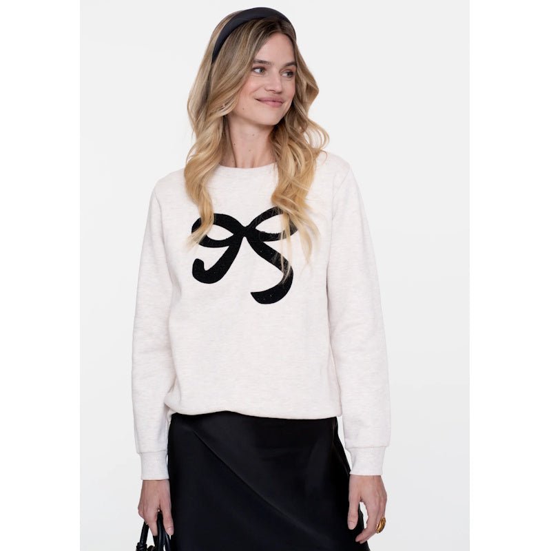 Beige sweater met strikprint 52587 - Capuchon Fashion