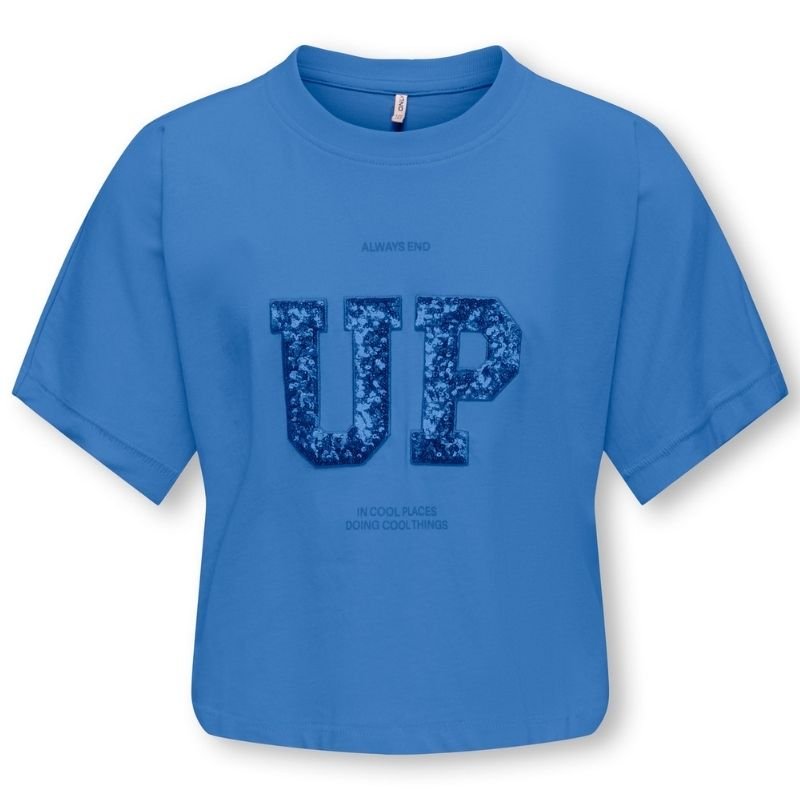 Blauw geprint cropped t-shirt Stella - Capuchon Fashion