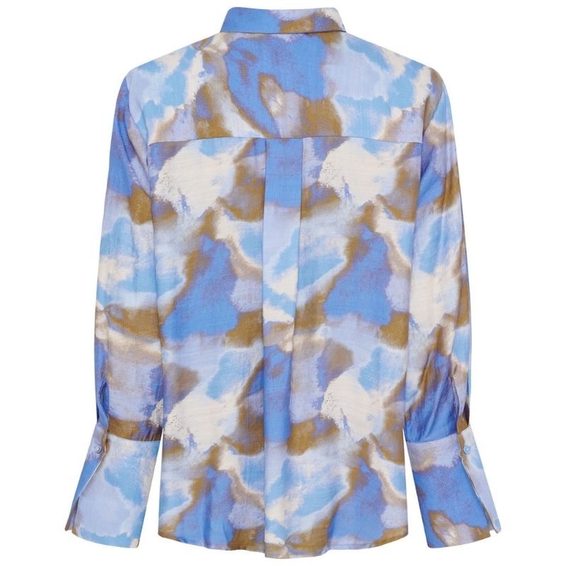 Blauw met camel geprint shirt Ane - Capuchon Fashion