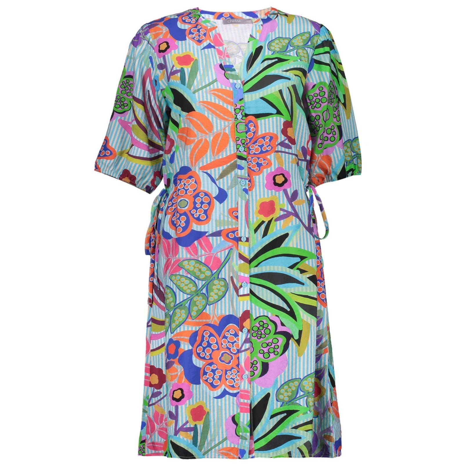 Blauw met multicolor geprinte jurk 67400 - Capuchon Fashion
