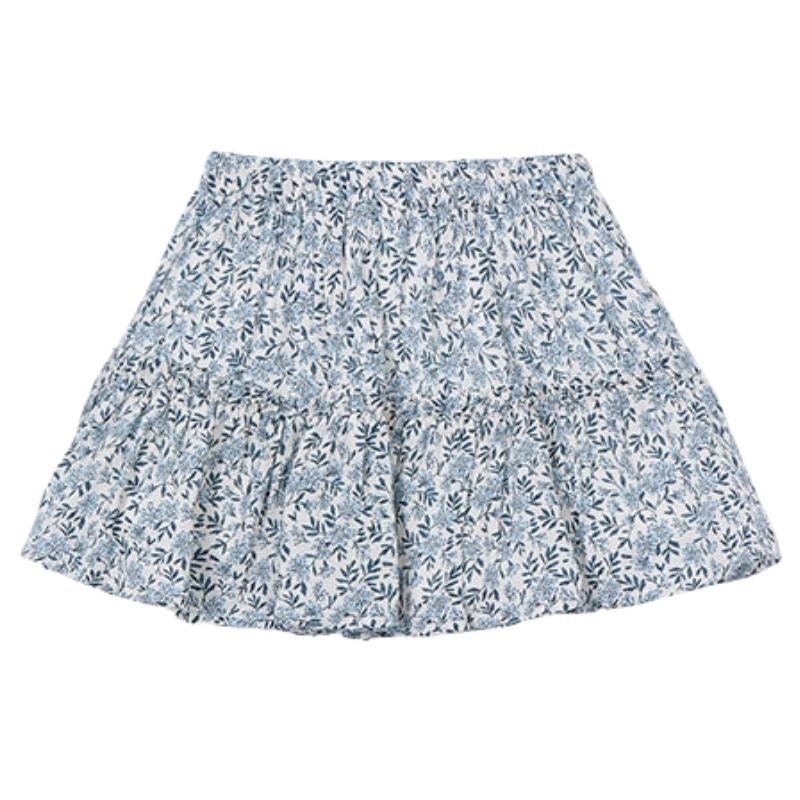 Blauw met wit geprinte dobby rok 3903 - Capuchon Fashion