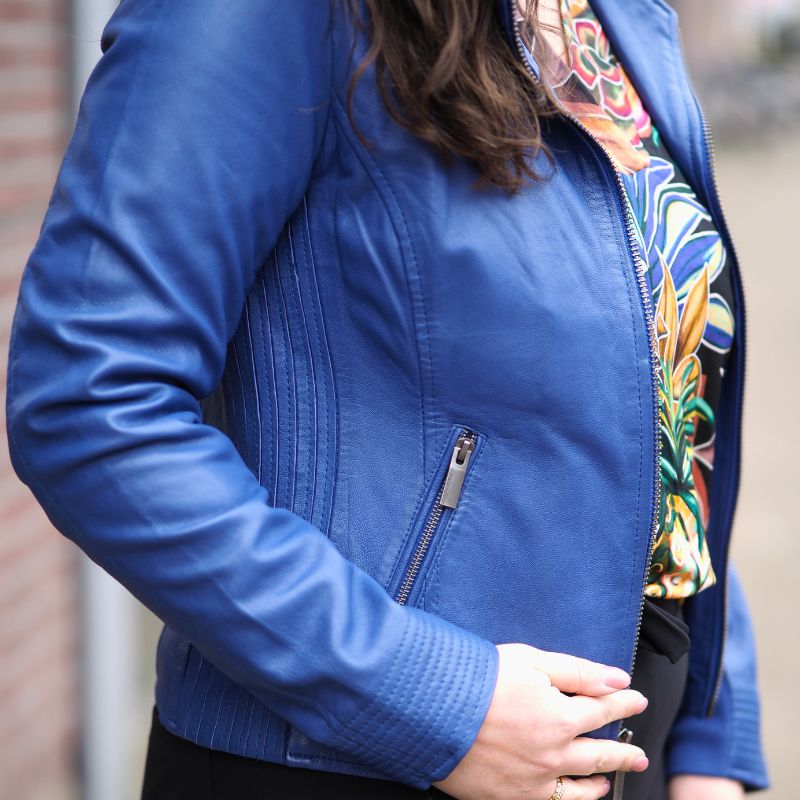 Blauwe leren jacket TS23 - Capuchon Fashion