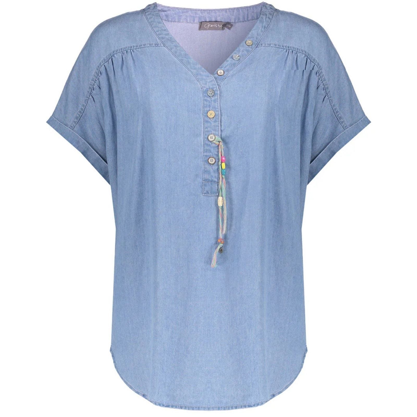 Bleached Denim lyocell ropes top Suze - Capuchon Fashion