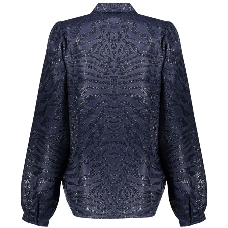 Donkerblauw geprinte blouse shiny 53917