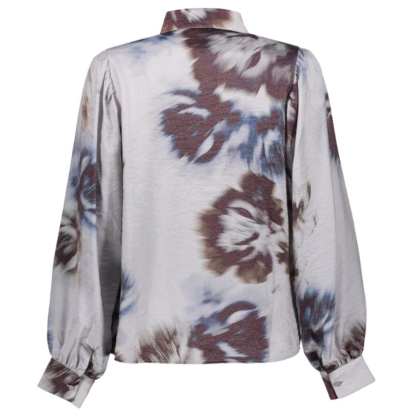 Grijs satijnlook geprinte blouse 53936