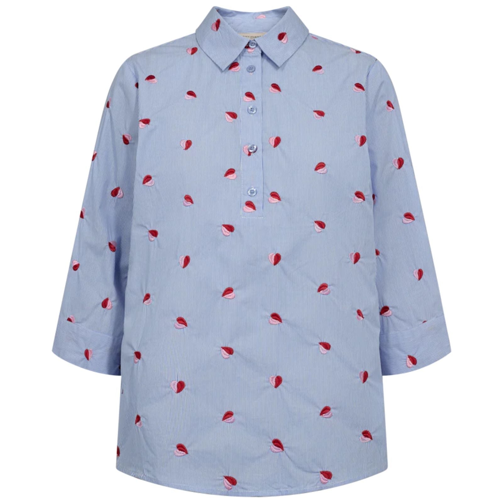 Blauw met rood heart embroidery shirt Rosan - Capuchon Fashion