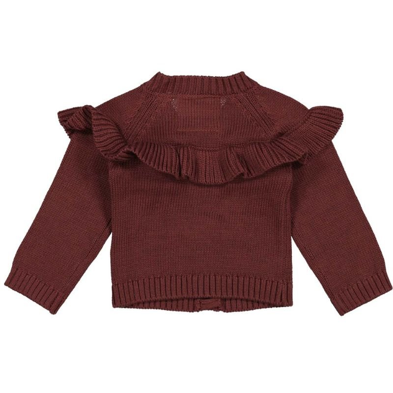 Bordeauxrood gebreid vest Ruffles - Capuchon Fashion