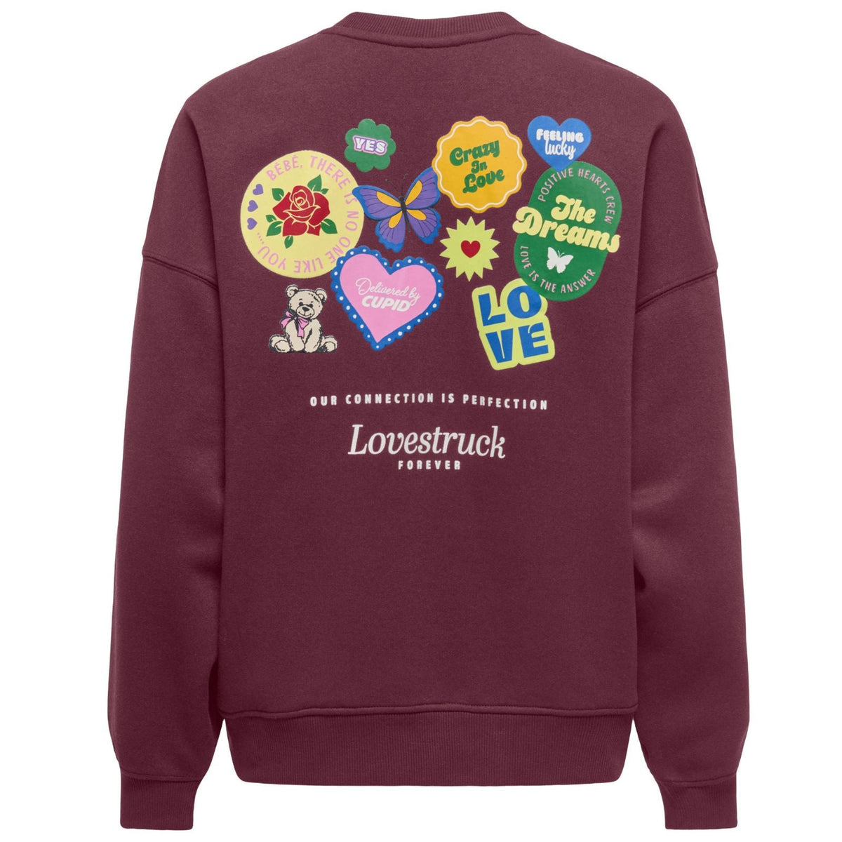 Bordeauxrood geprinte o-neck sweater Hima - Capuchon Fashion