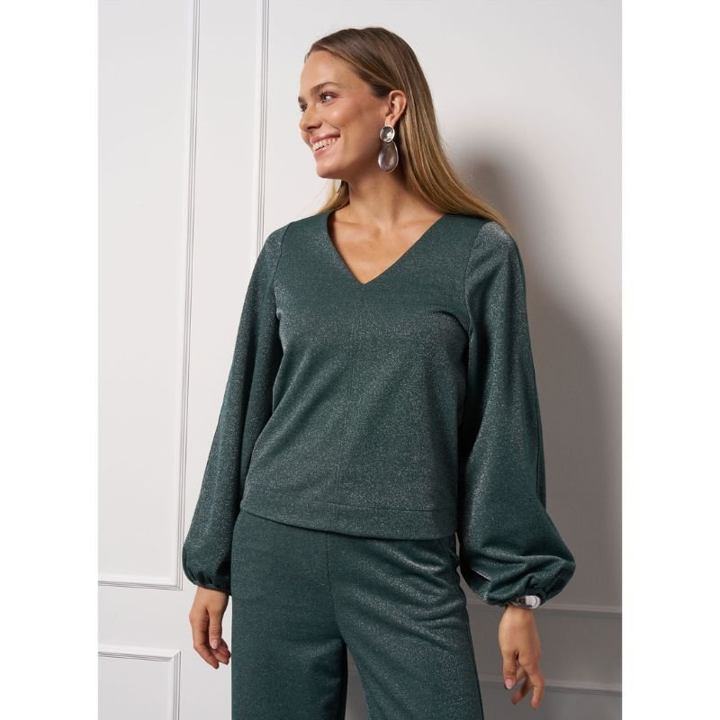 Bottle Green top Claudina sparkle - Capuchon Fashion