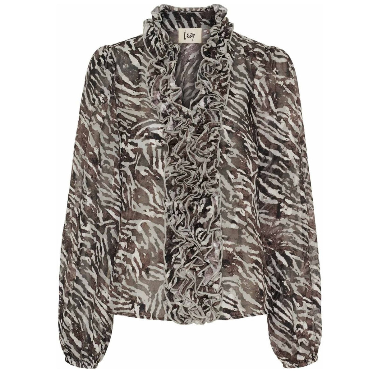 Bruin geprinte blouse Vibse Ruffle - Capuchon Fashion