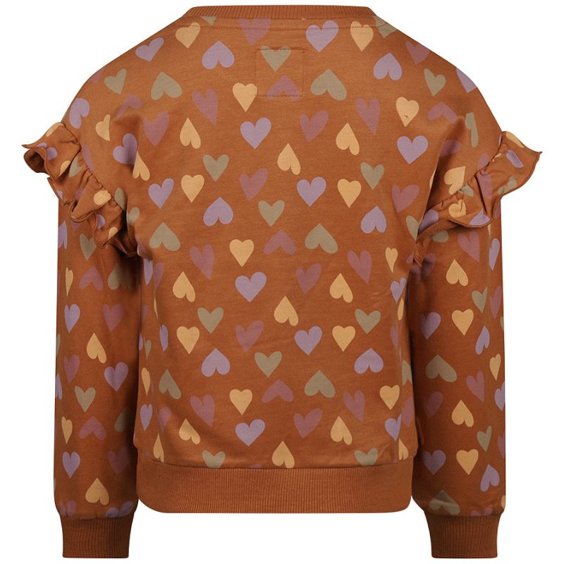 Bruin geprinte hartjes sweater O56986 - Capuchon Fashion