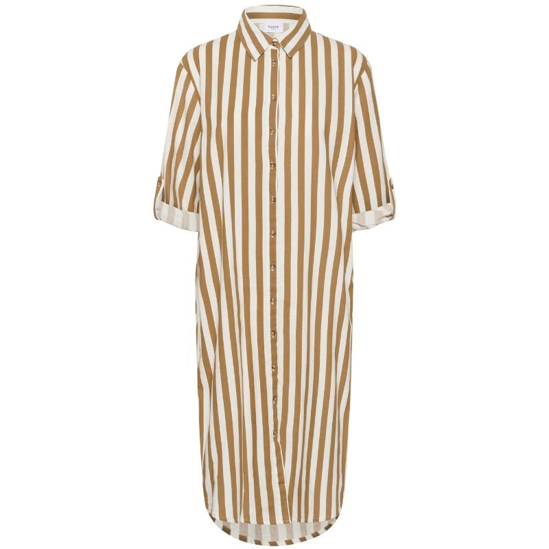 Bruin met wit gestreepte jurk Zalinda - Capuchon Fashion
