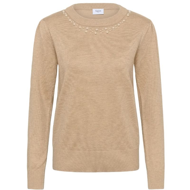 Bruine fijngebreide parel pullover Temma - Capuchon Fashion