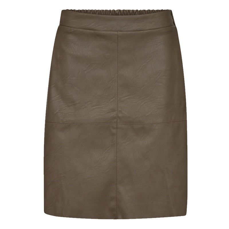 Bruine PU leather midi rok Harley - Capuchon Fashion