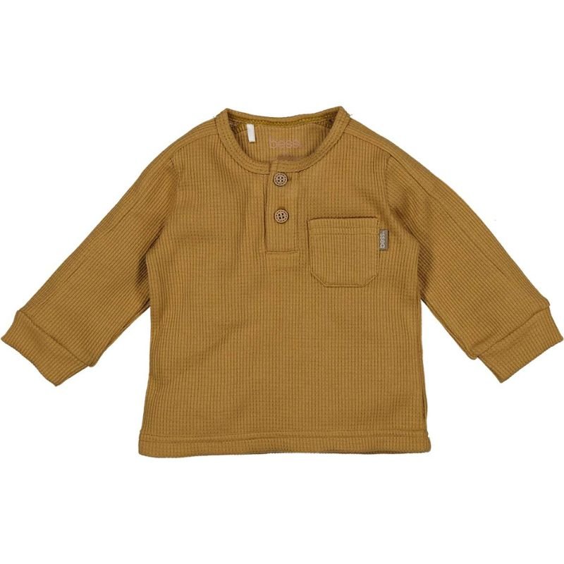 Camel geribde longsleeve pocket - Capuchon Fashion
