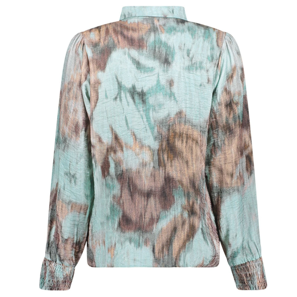 Camel met mint geprinte blouse 63658 - Capuchon Fashion