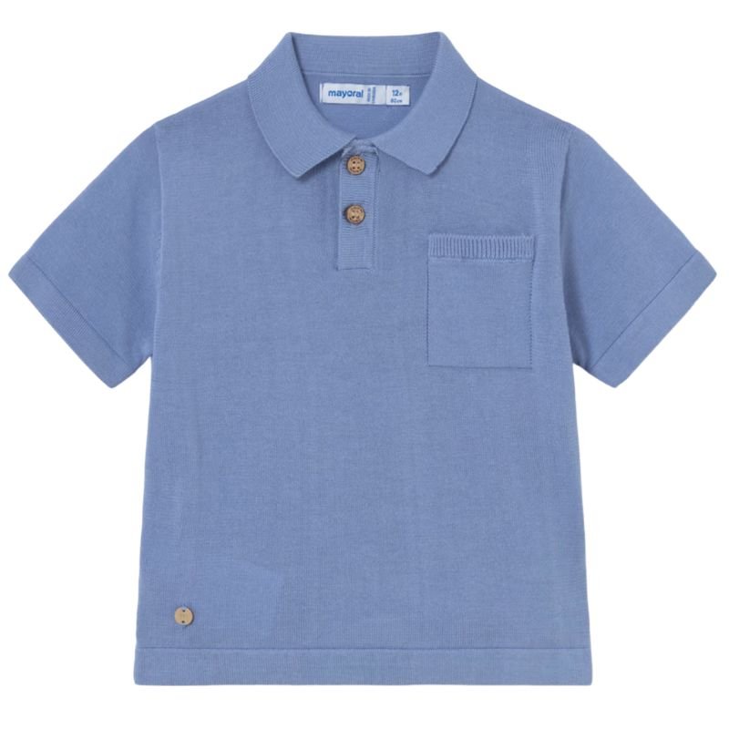 Capriblauwe knitted korte mouw polo 1109 - Capuchon Fashion