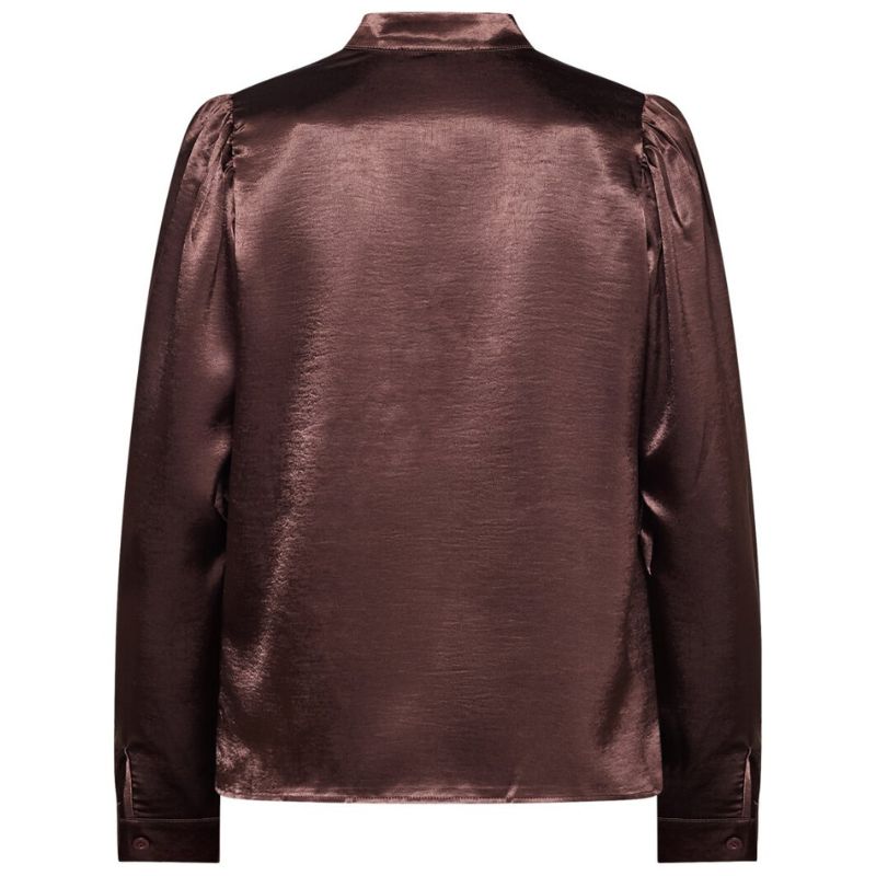 Chocoladebruine satijnen blouse Gisna - Capuchon Fashion