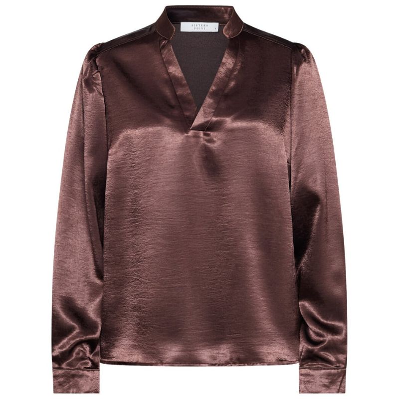 Chocoladebruine satijnen blouse Gisna - Capuchon Fashion