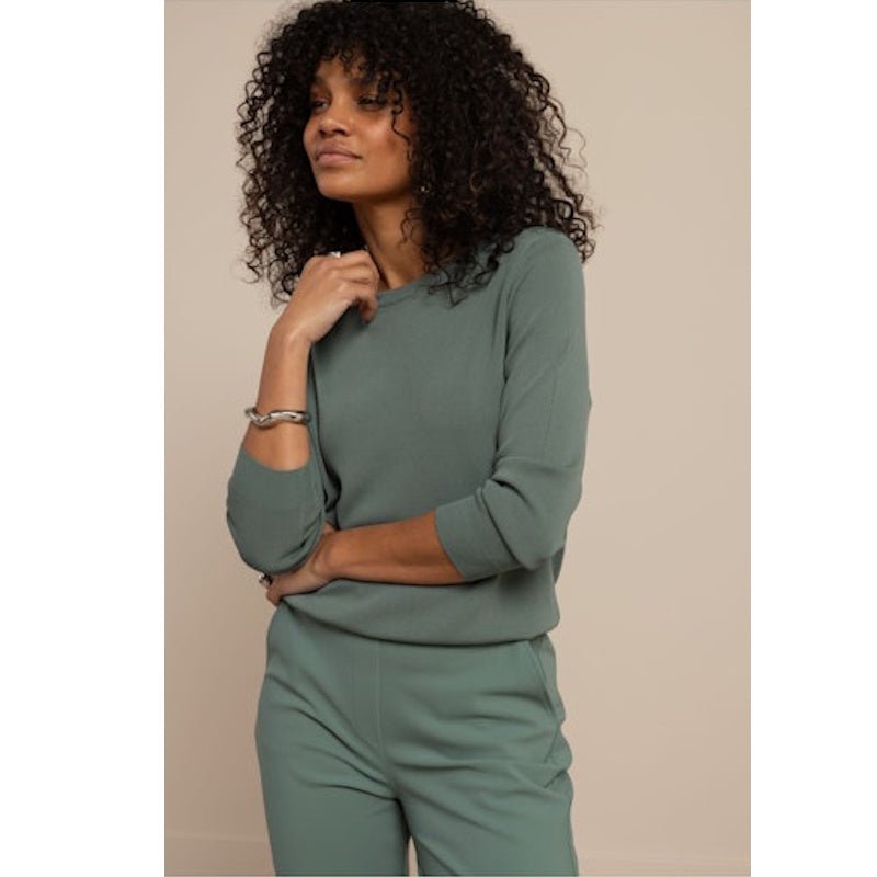 Dark Sage Green pullover Luna 3/4 slv - Capuchon Fashion