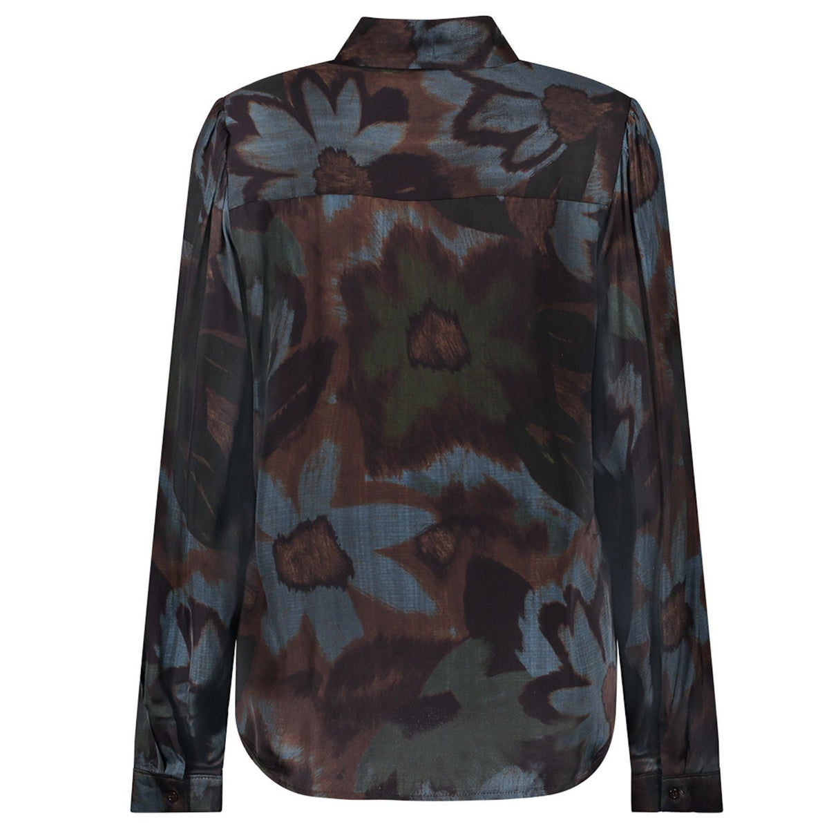 Donkerblauw allover geprinte blouse 63880 - Capuchon Fashion
