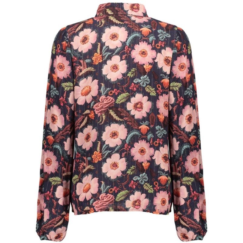 Donkerblauw geprinte blouse 53610 - Capuchon Fashion