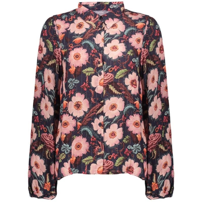 Donkerblauw geprinte blouse 53610 - Capuchon Fashion