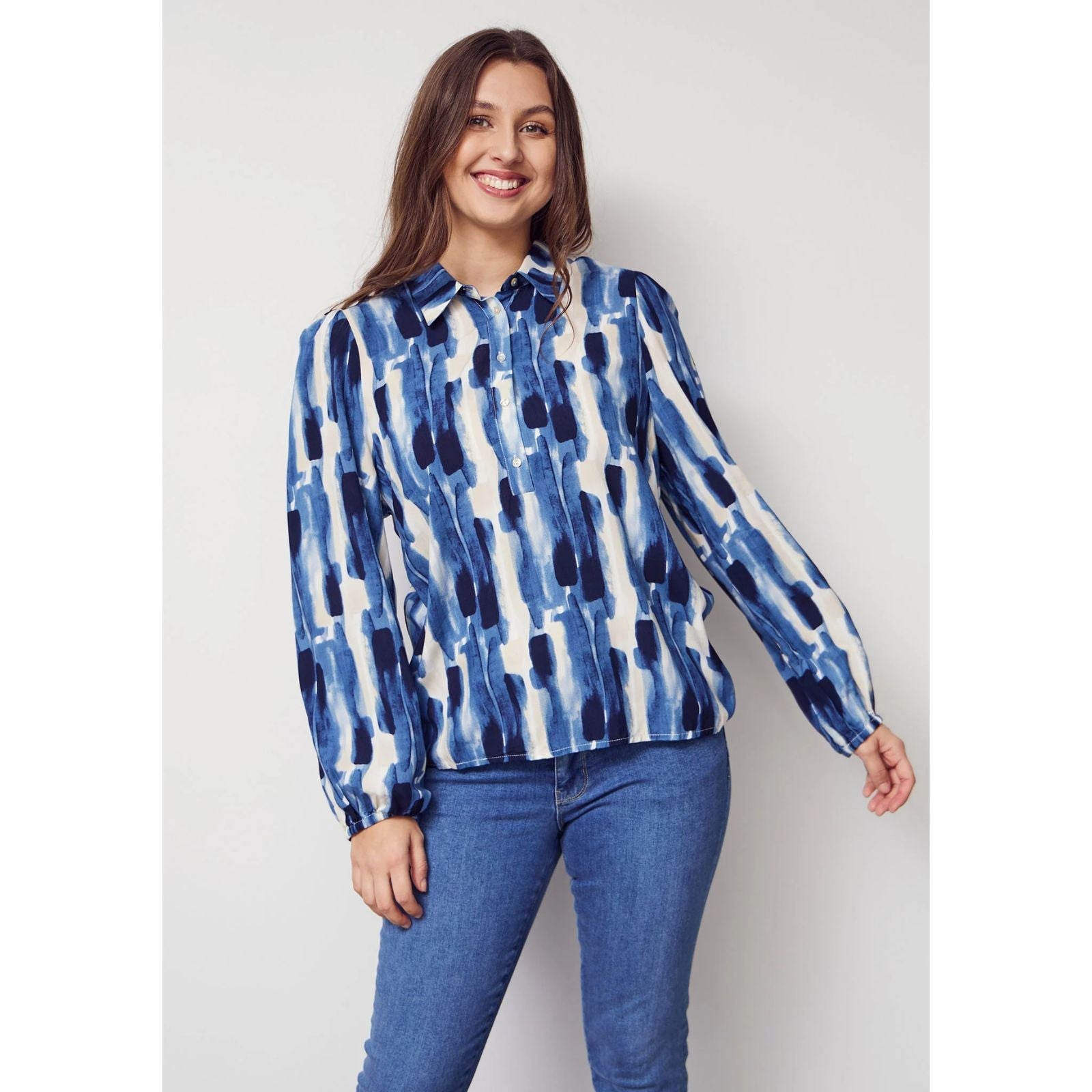 Donkerblauw geprinte blouse Asta - Capuchon Fashion