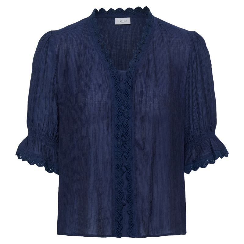 Donkerblauw kanten korte mouw shirt Kristel - Capuchon Fashion