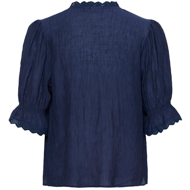 Donkerblauw kanten korte mouw shirt Kristel - Capuchon Fashion