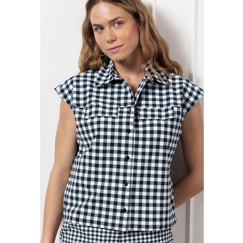 Donkerblauwe blouse Moira check - Capuchon Fashion