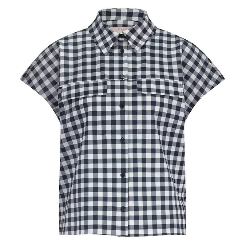 Donkerblauwe blouse Moira check - Capuchon Fashion