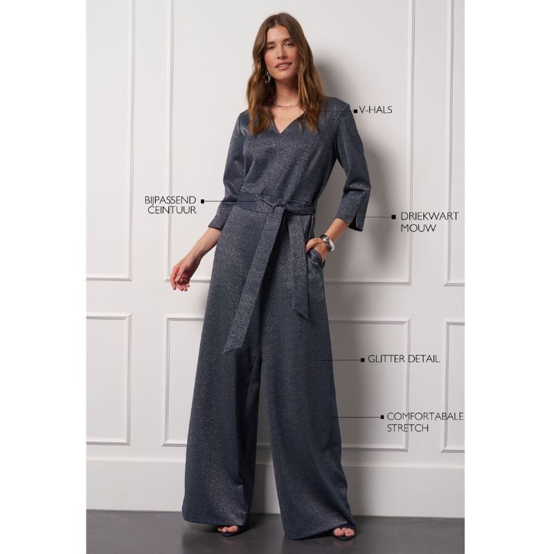 Donkerblauwe jumpsuit Odessi sparkle - Capuchon Fashion