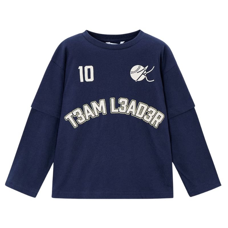 Donkerblauwe longsleeve met backprint Team - Capuchon Fashion