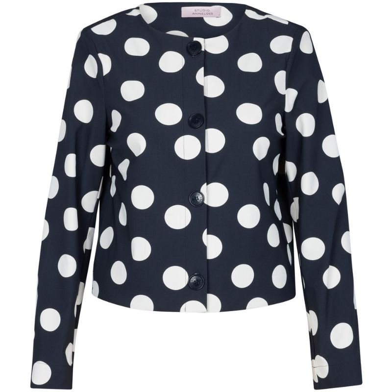 Donkerblauwe polkadot jacket Charlot - Capuchon Fashion
