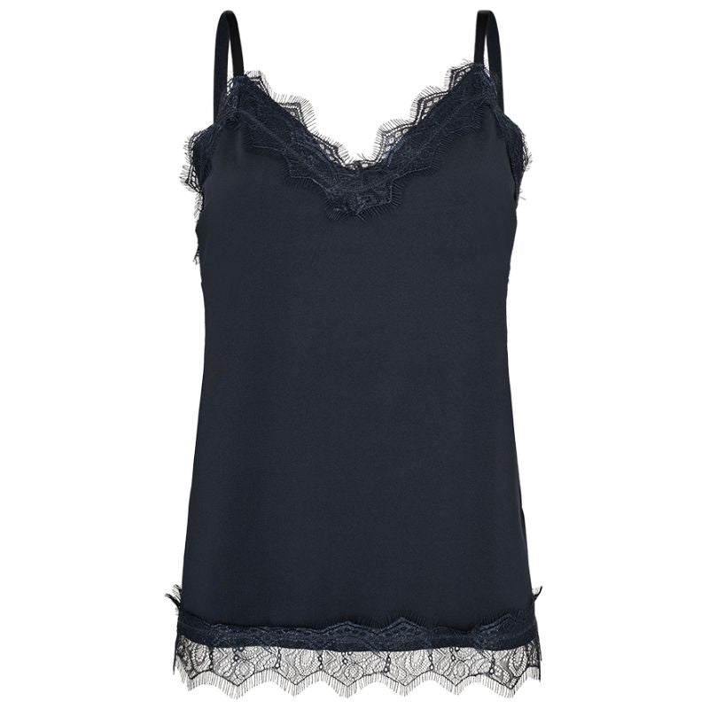 Donkerblauwe satijnen kanten straptop Bicco - Capuchon Fashion