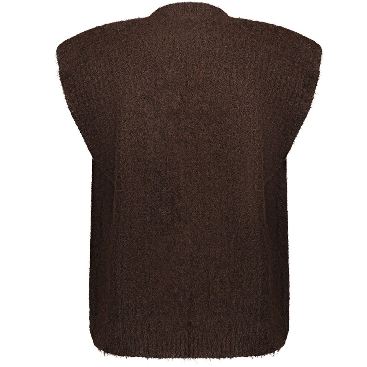 Donkerbruin gebreide gilet 64534 - Capuchon Fashion