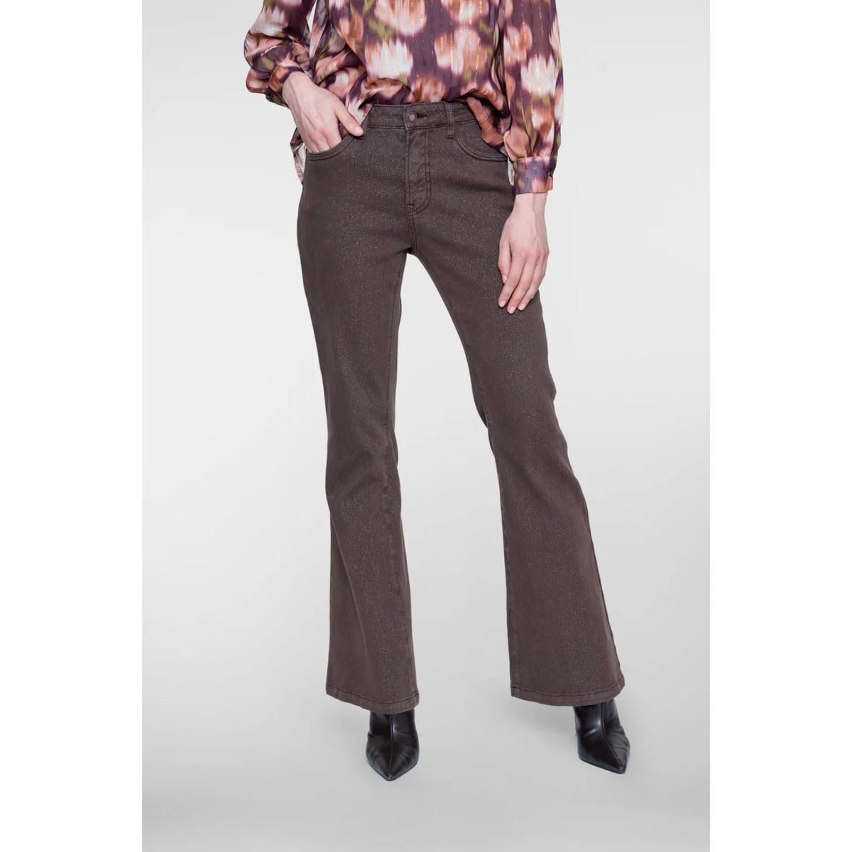 Donkerbruine flair jeans lurex 61543 - Capuchon Fashion