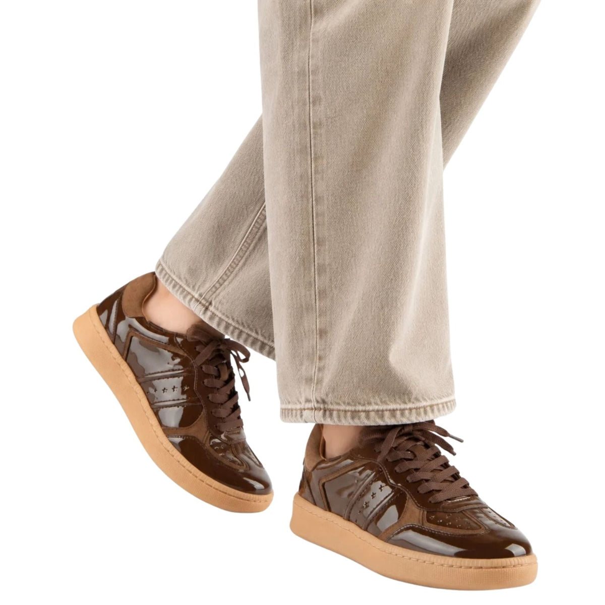 Donkerbruine leren sneaker Mirabel Verniz - Capuchon Fashion