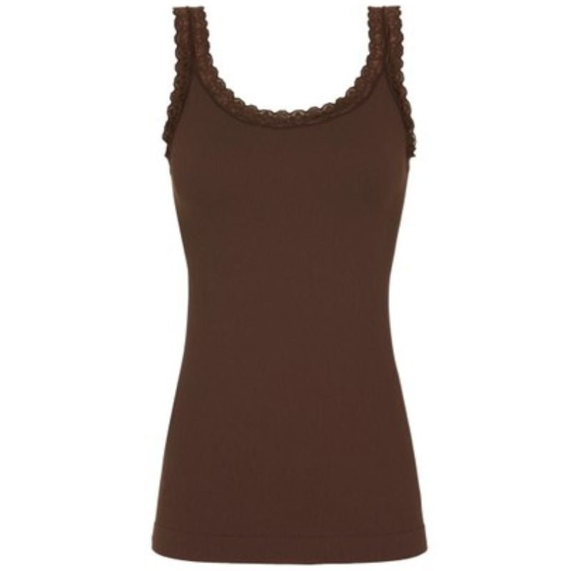 Donkerbruine microfiber rib top Frida - Capuchon Fashion