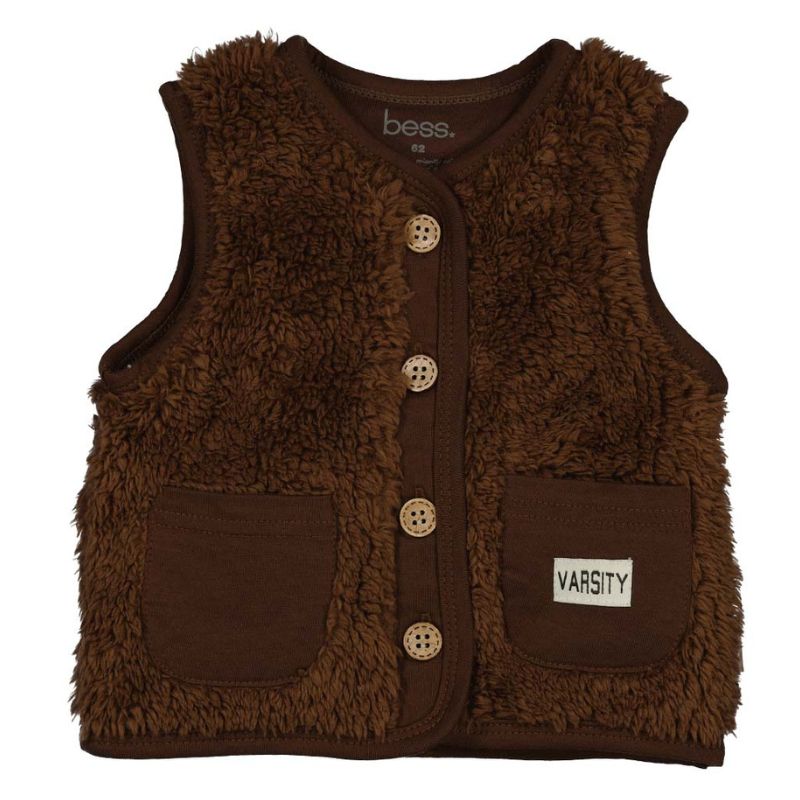 Donkerbruine pocket bodywarmer Teddy - Capuchon Fashion