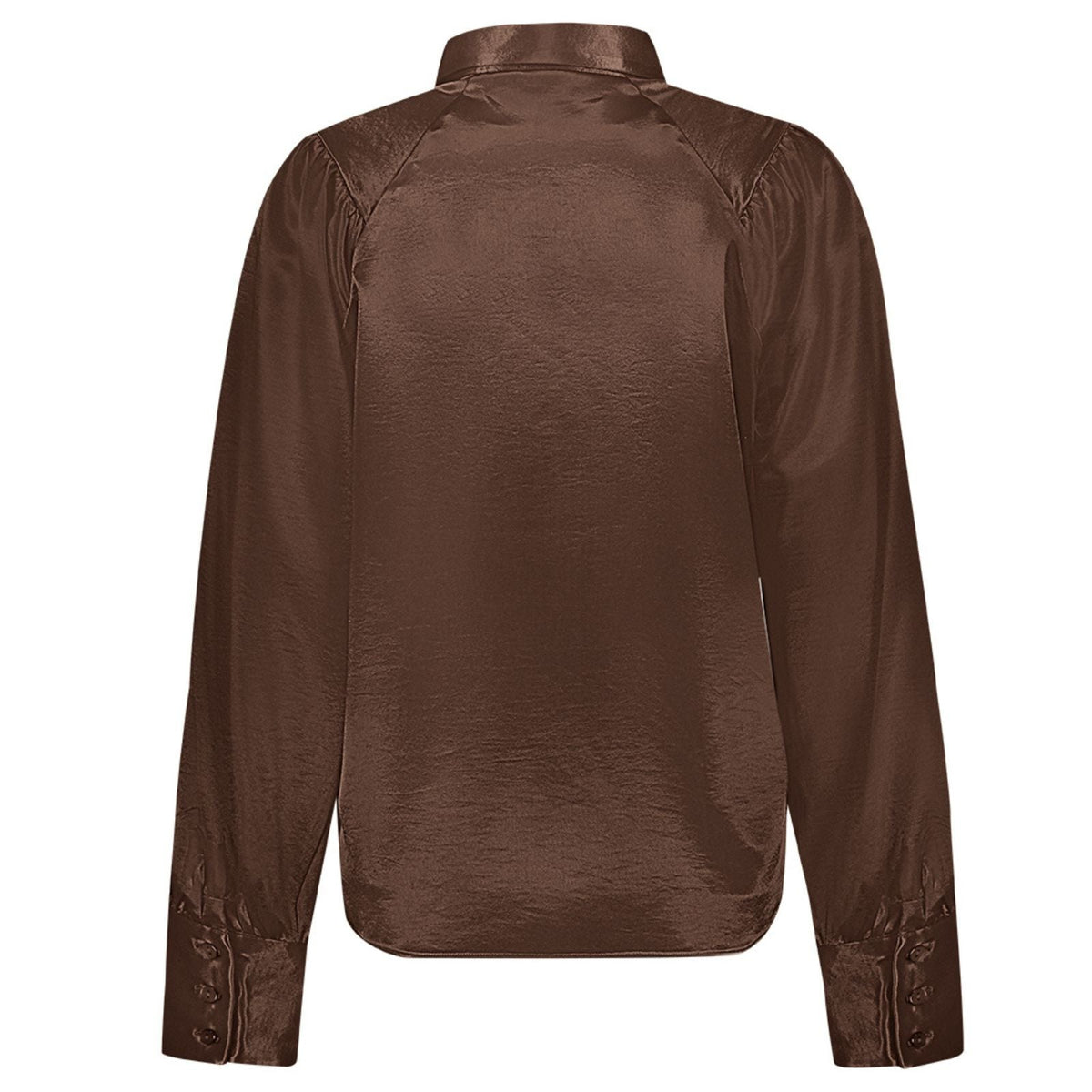 Donkerbruine satijnen blouse 63855 - Capuchon Fashion