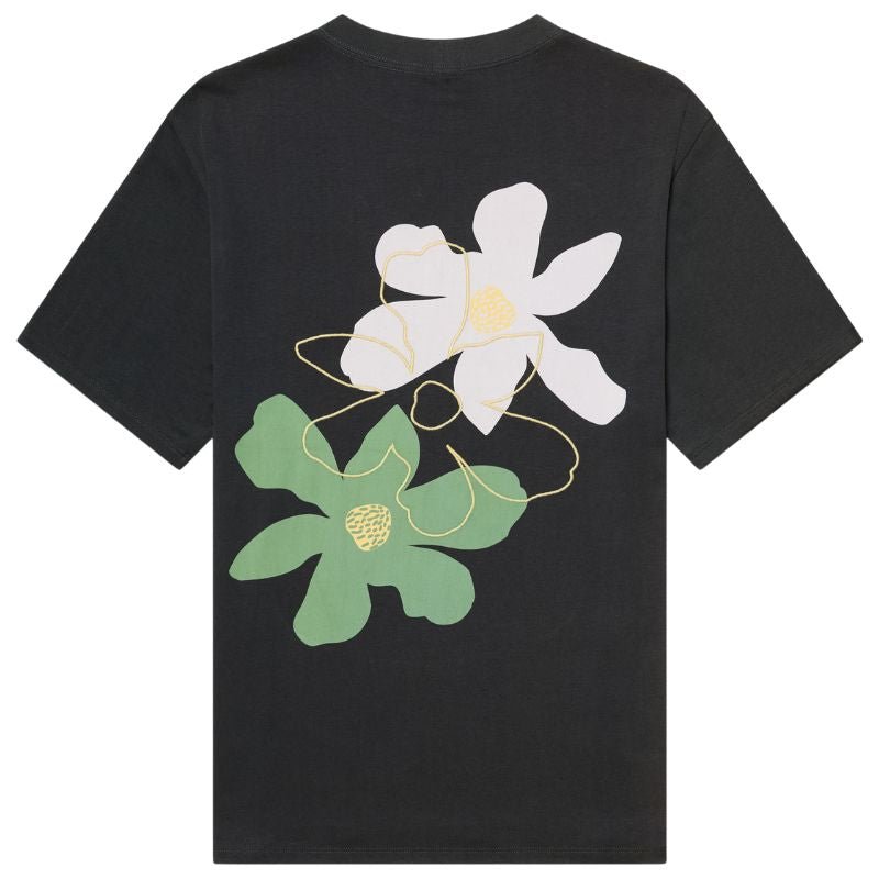 Donkergrijs ronde hals backprint t-shirt 3 Flowers - Capuchon Fashion