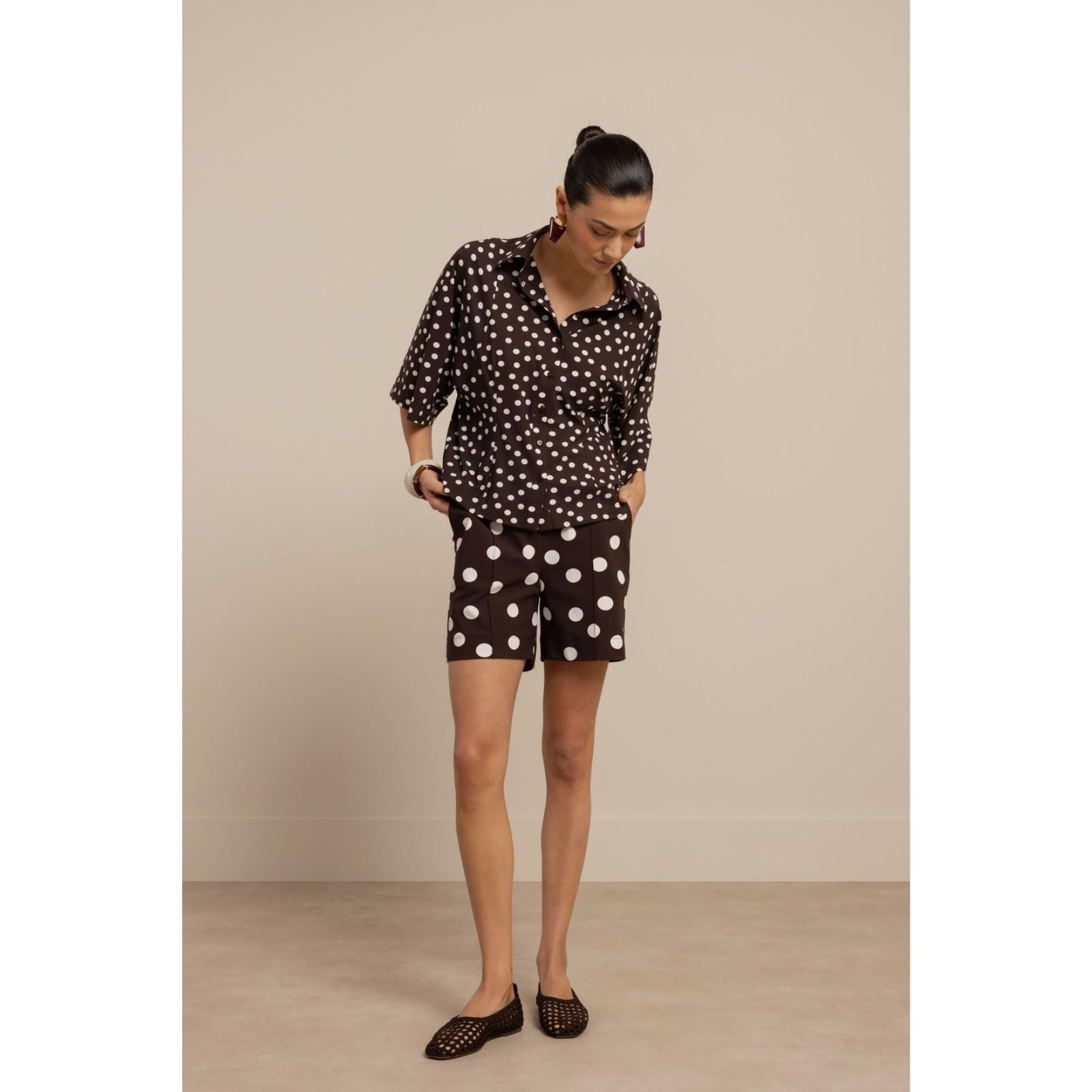 Espresso geprinte blouse Fabienne dot - Capuchon Fashion